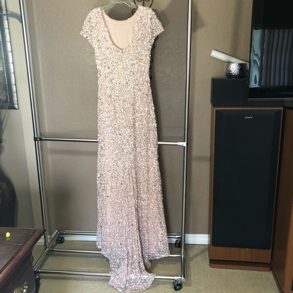 NEW Adrianna Papell Short Sleeve Sequin Mesh Gown - Picture 7 of 7